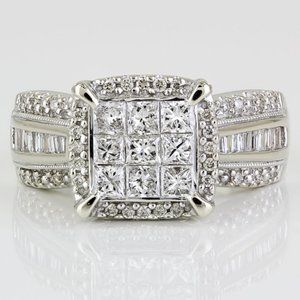 14k White Gold Princess-cut Diamond Anniversary / Cocktail Ring by Rosy Blue